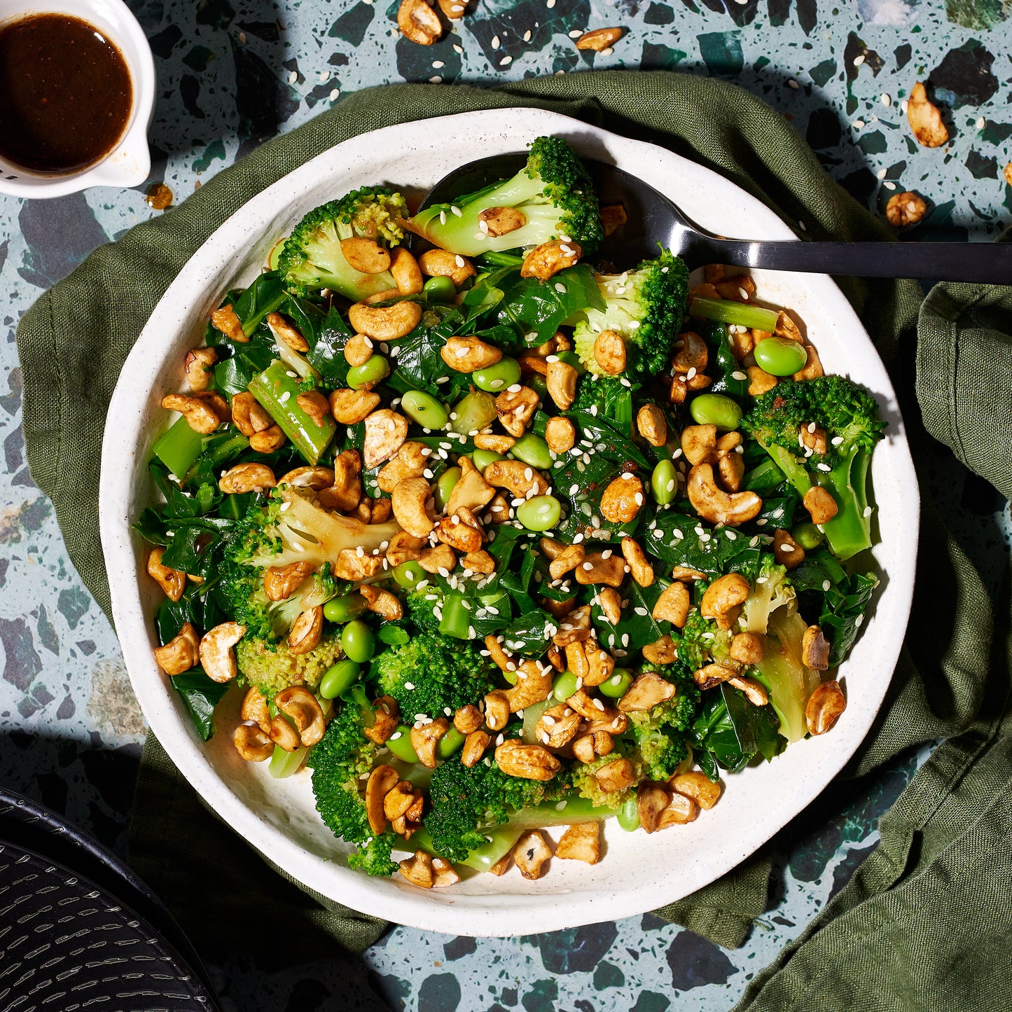 Asian greens with sweet soy dressing and tamari cashews