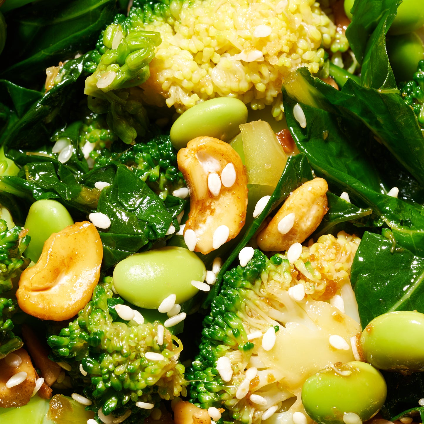 Asian greens with sweet soy dressing and tamari cashews