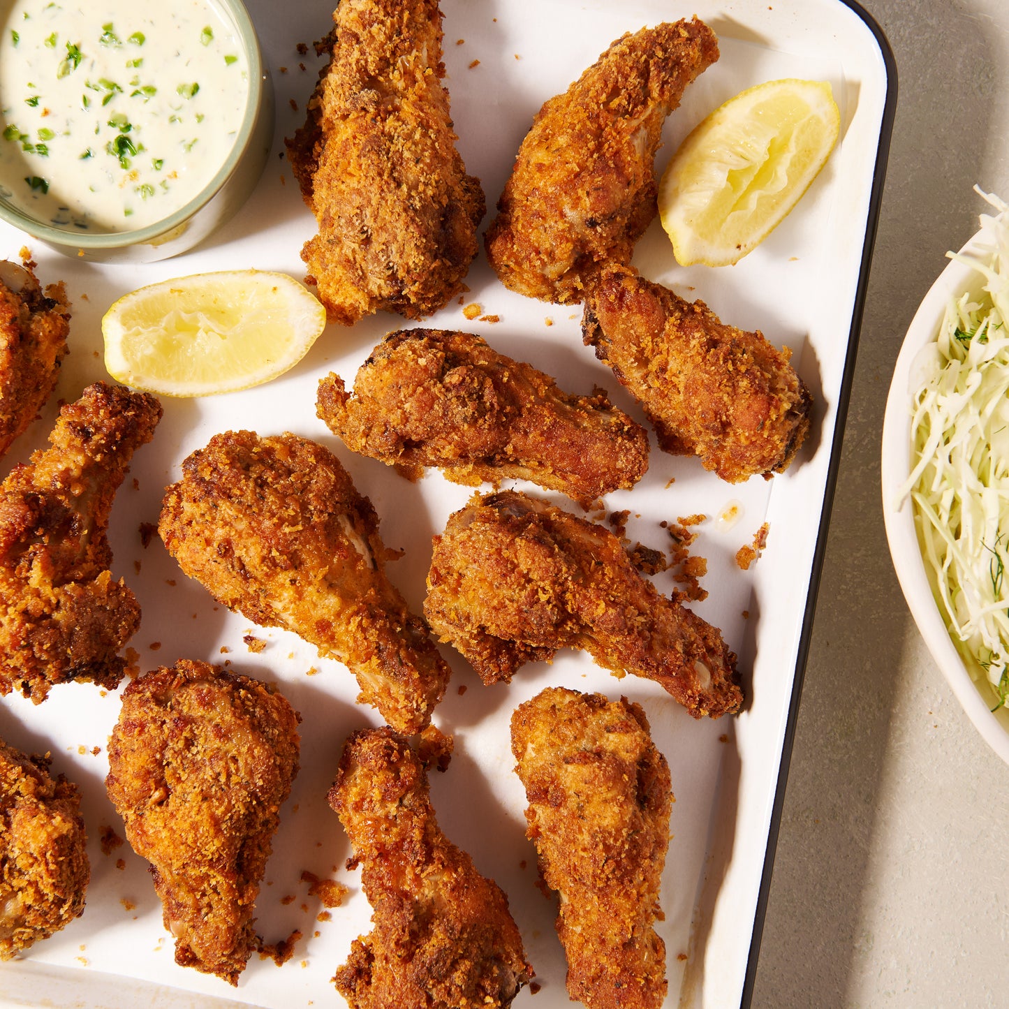 Crispy buttermilk chicken drumettes with Ranch dressing