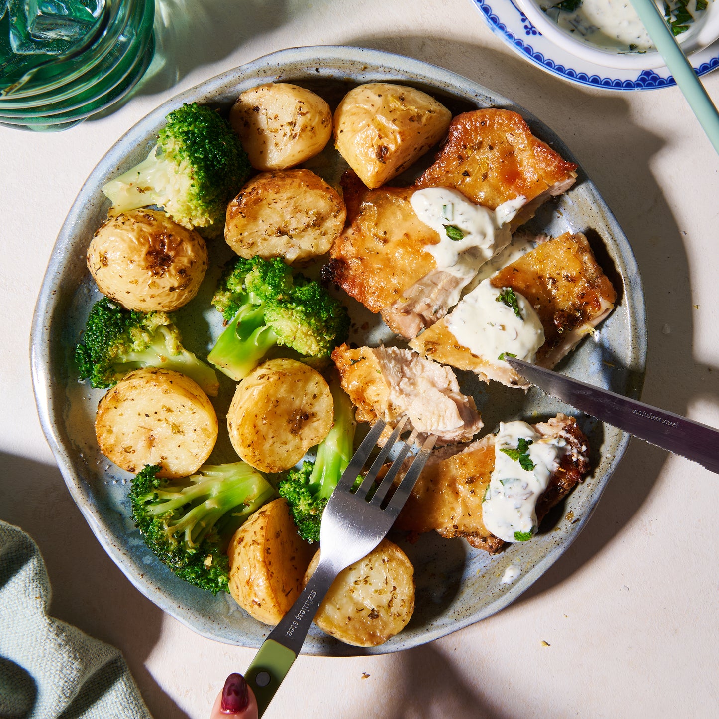 Greek lemon chicken with roast baby potatoes