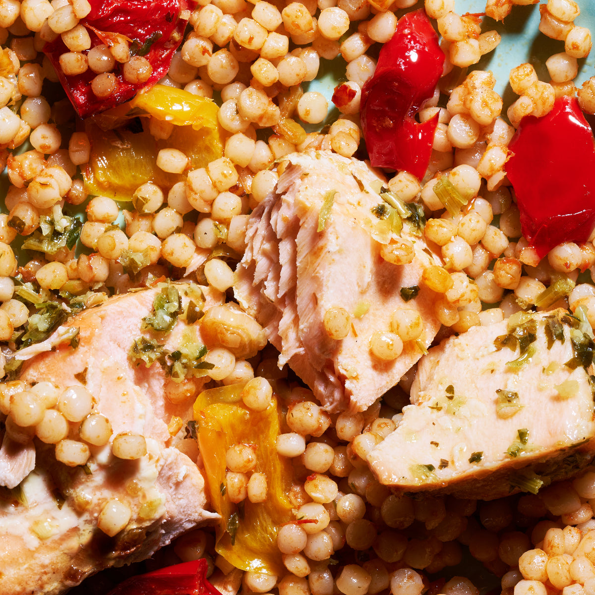 Salmon with pearl couscous and lemon-parsley salsa