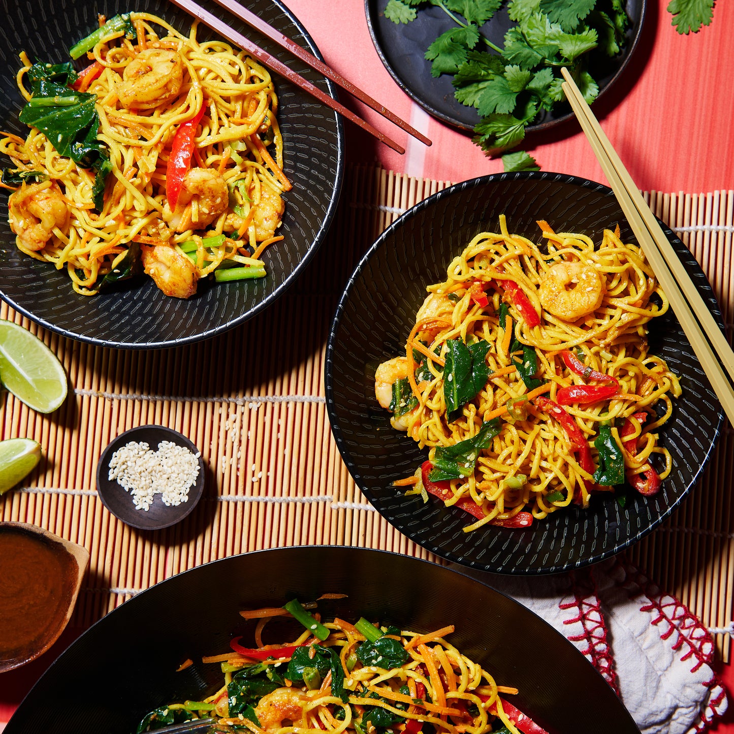 Singapore egg noodles with prawns