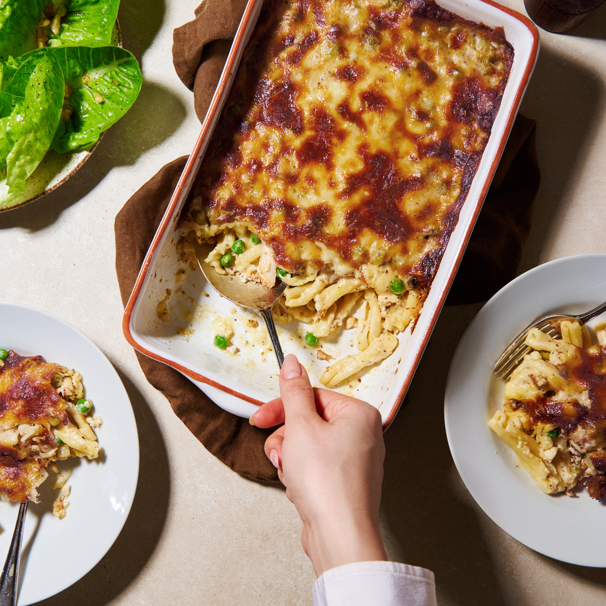 Smoked chicken pasta al forno on plates