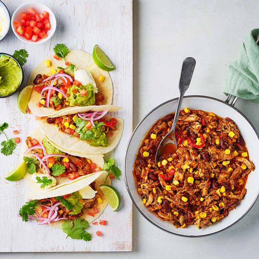Mexican shredded chicken with coriander, lime and sweet corn