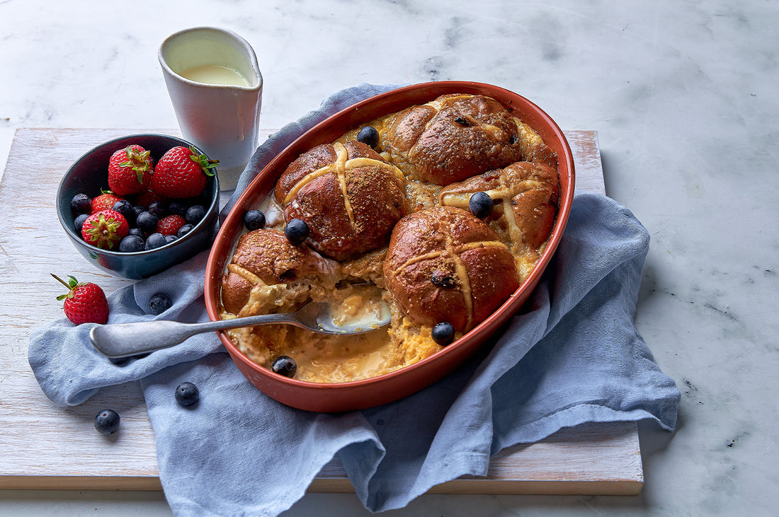 Hot Cross Bread & Butter Pudding