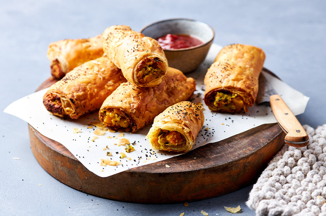 Sweet potato, spinach and feta “sausage” rolls recipe