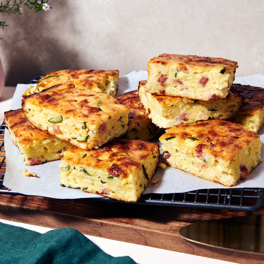 nine stacked square slices on the cooling rack