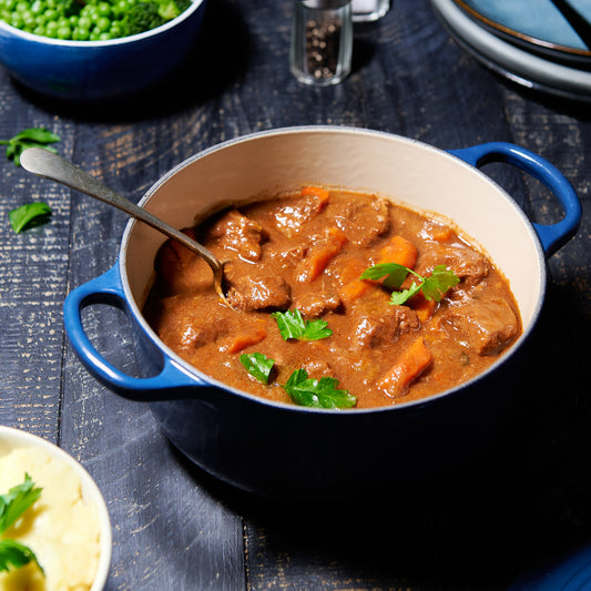 Braised beef in Guinness in pot