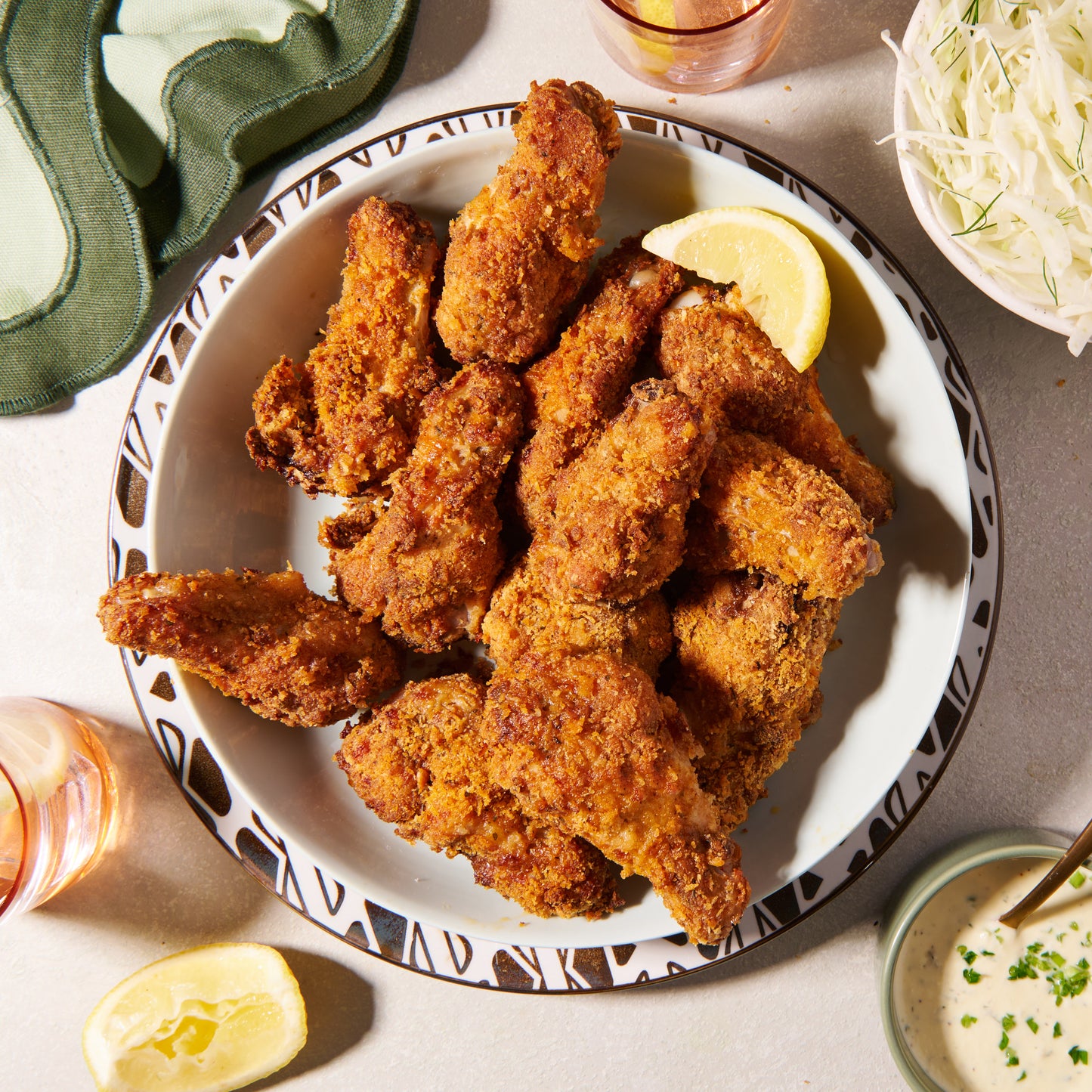 Crispy buttermilk chicken drumettes with Ranch dressing