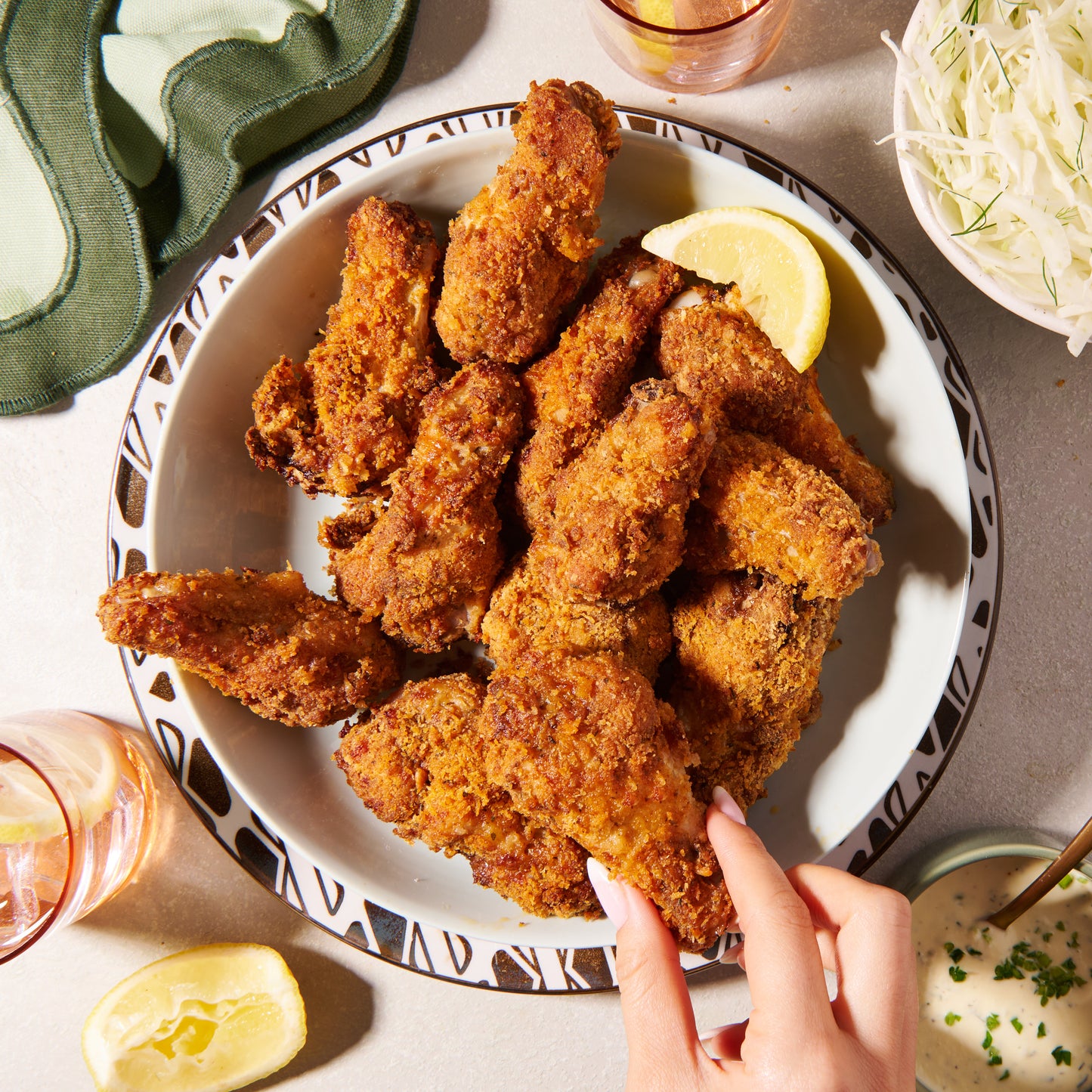 Crispy buttermilk chicken drumettes with Ranch dressing