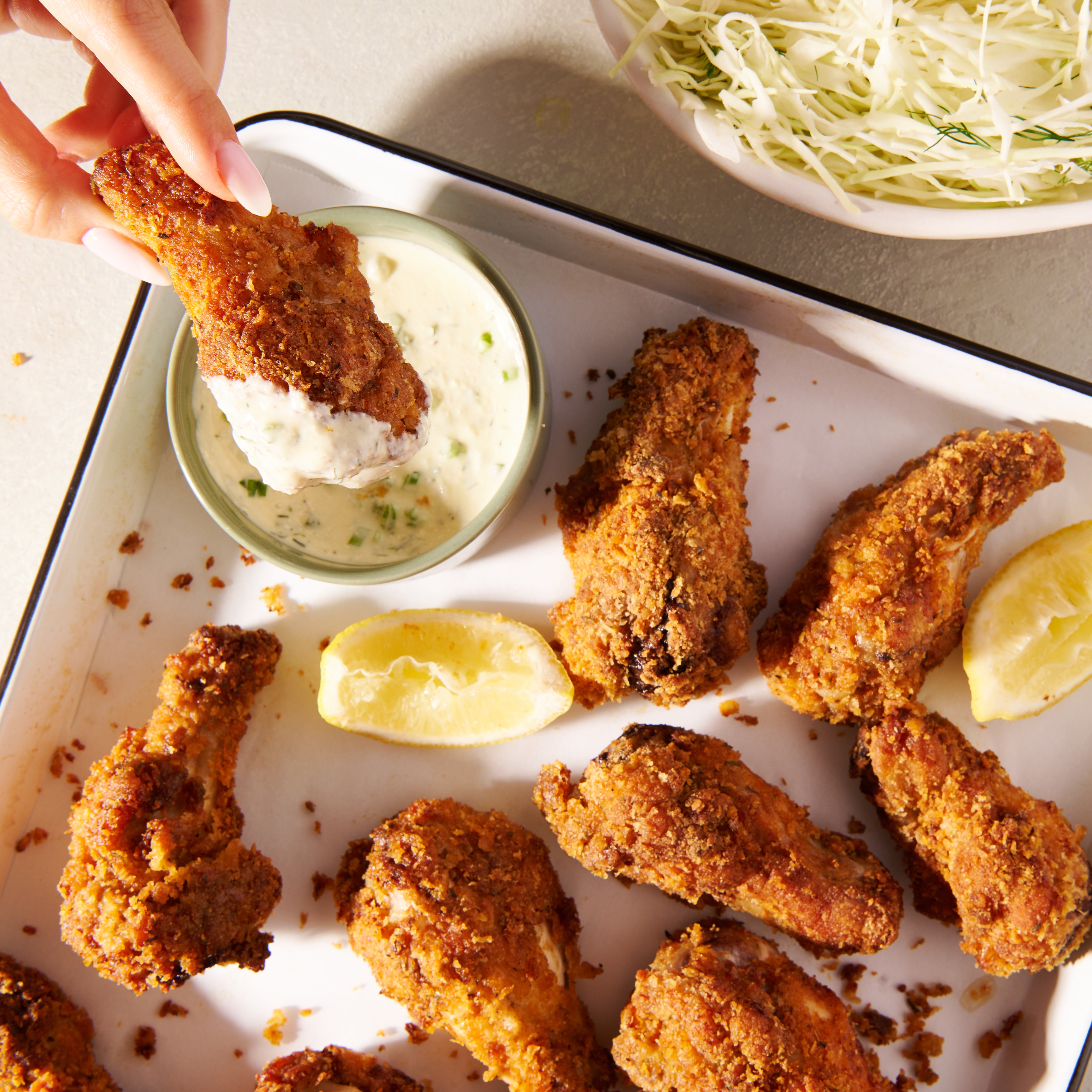 Crispy buttermilk chicken drumettes with Ranch dressing