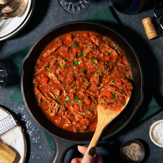 Duck Ragu in a cast iron pan