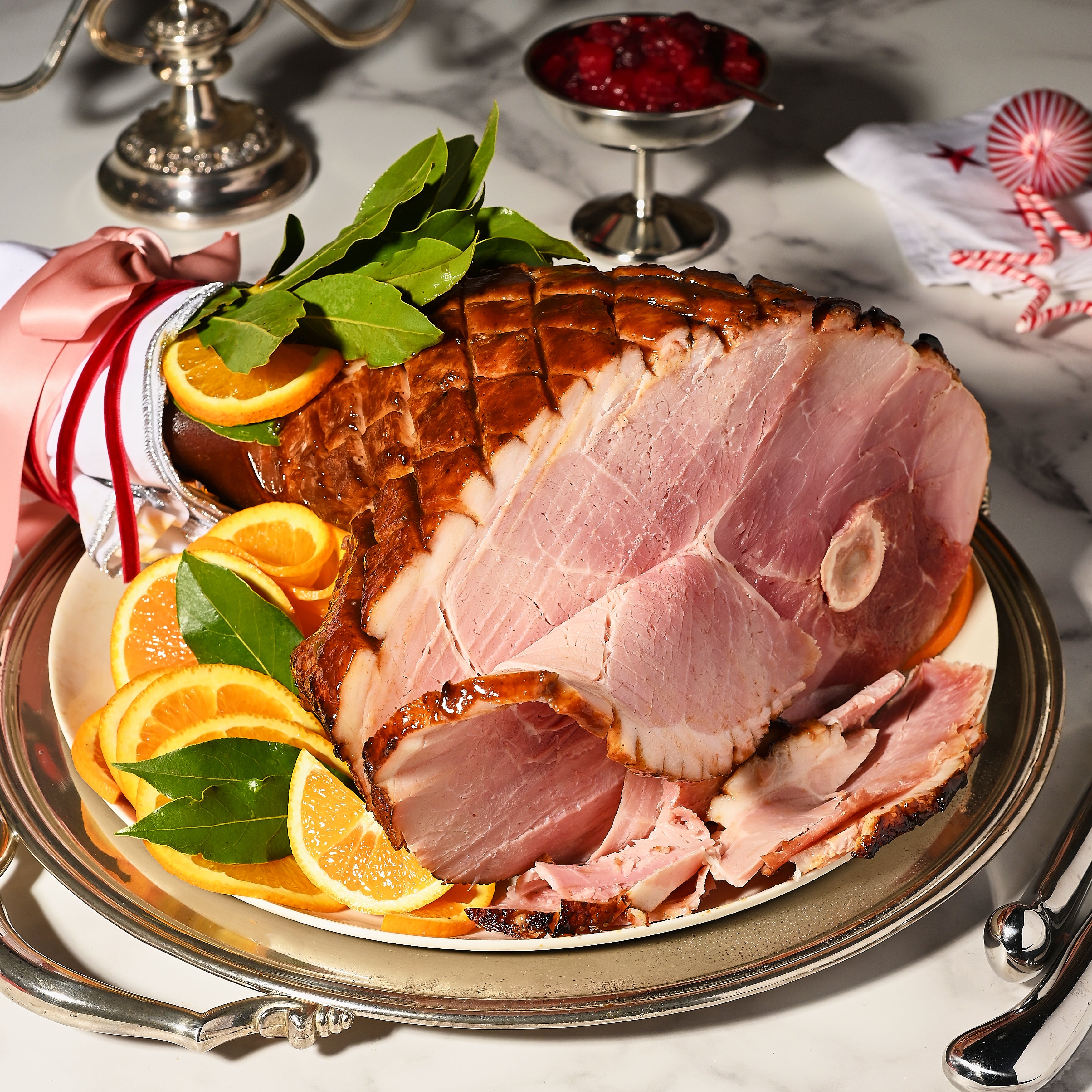 Free-range Christmas ham with spiced maple glaze-hock end