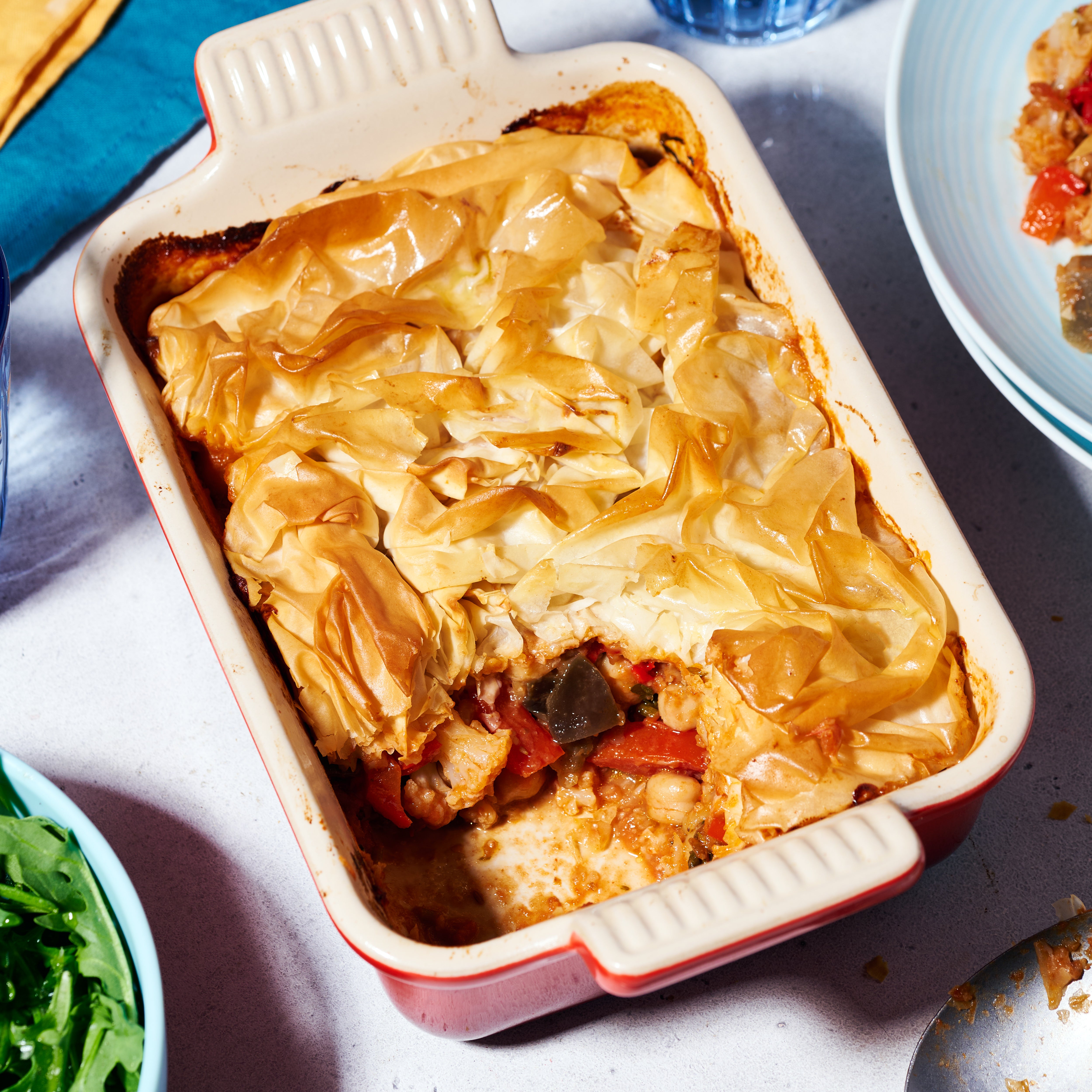 Mediterranean vegetables and haloumi with crispy filo