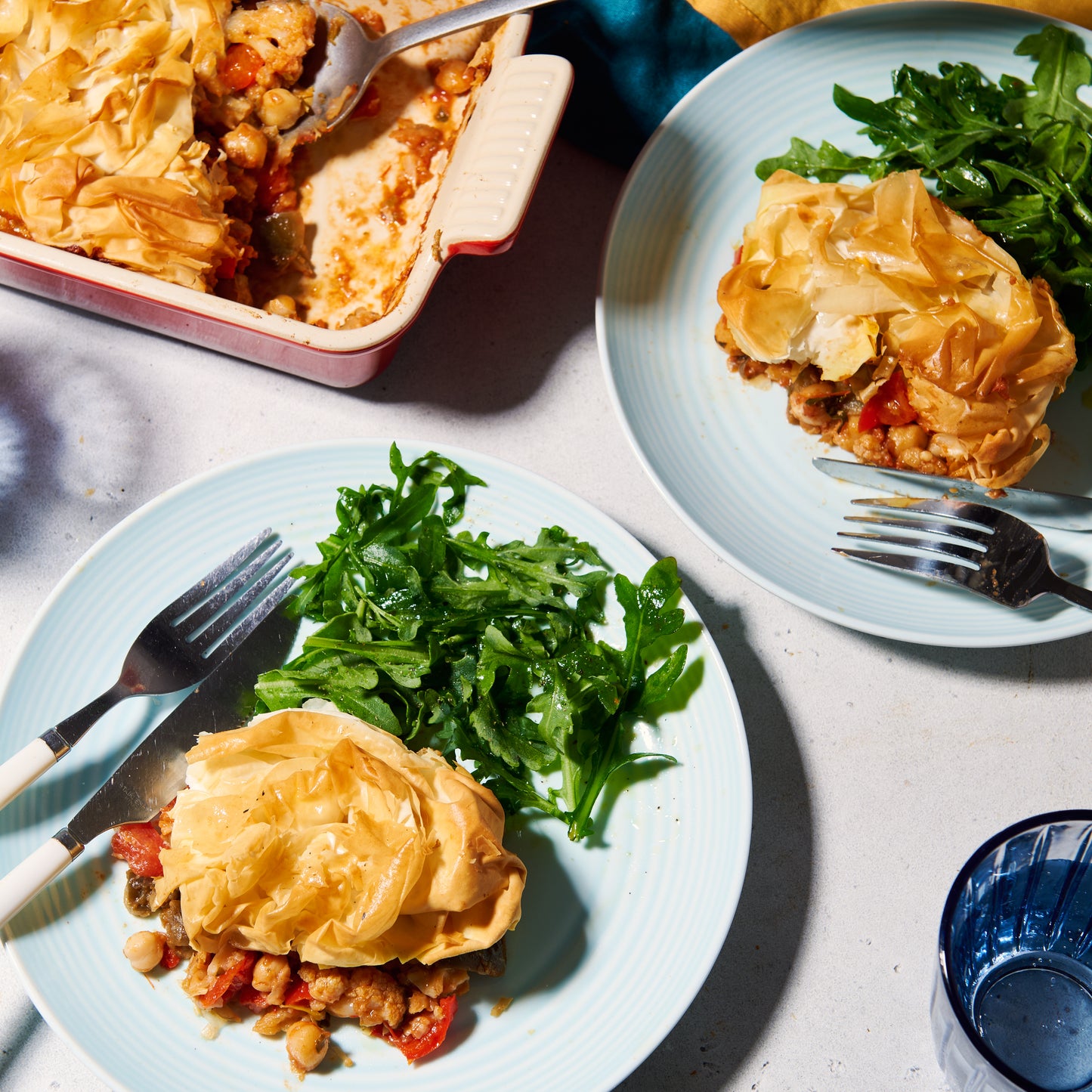 Mediterranean vegetables and haloumi with crispy filo