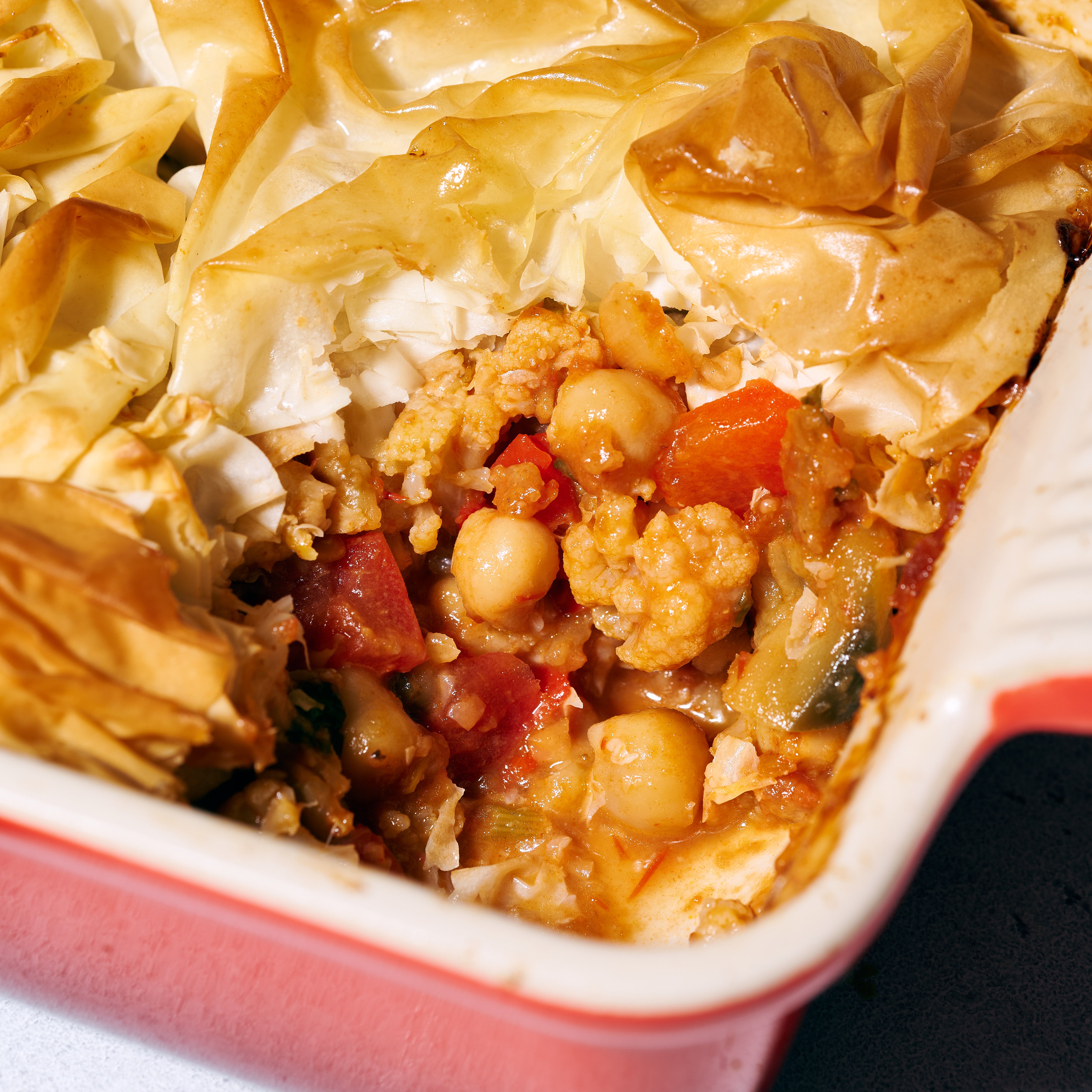 Mediterranean vegetables and haloumi with crispy filo