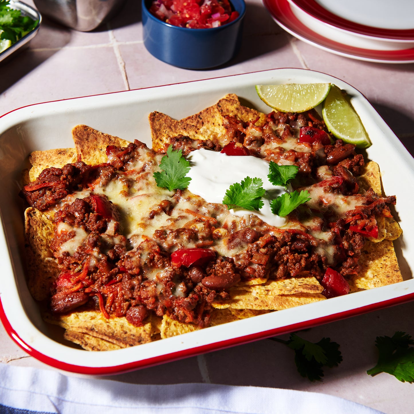 Mexican beef and beans nachos