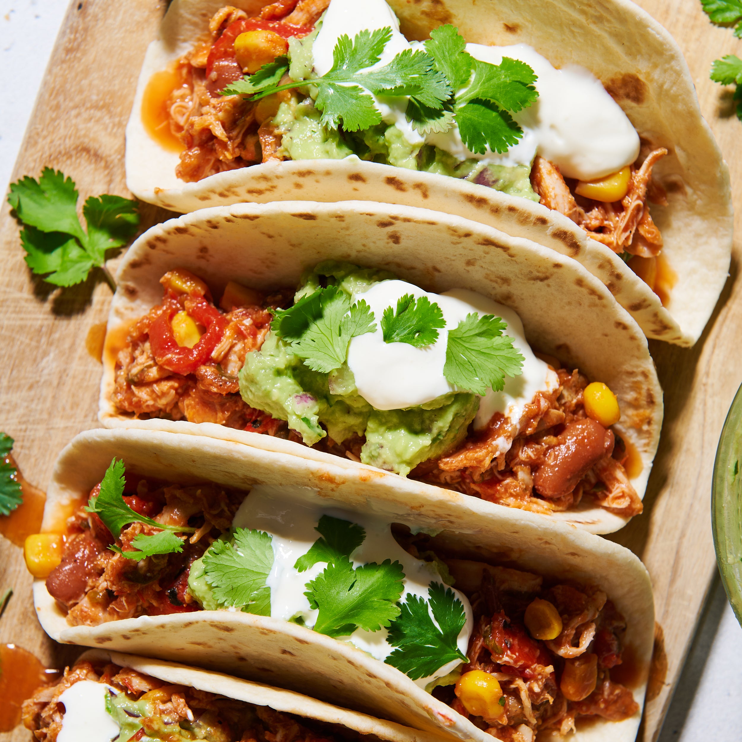 Mexican shredded chicken with coriander, lime and sweet corn