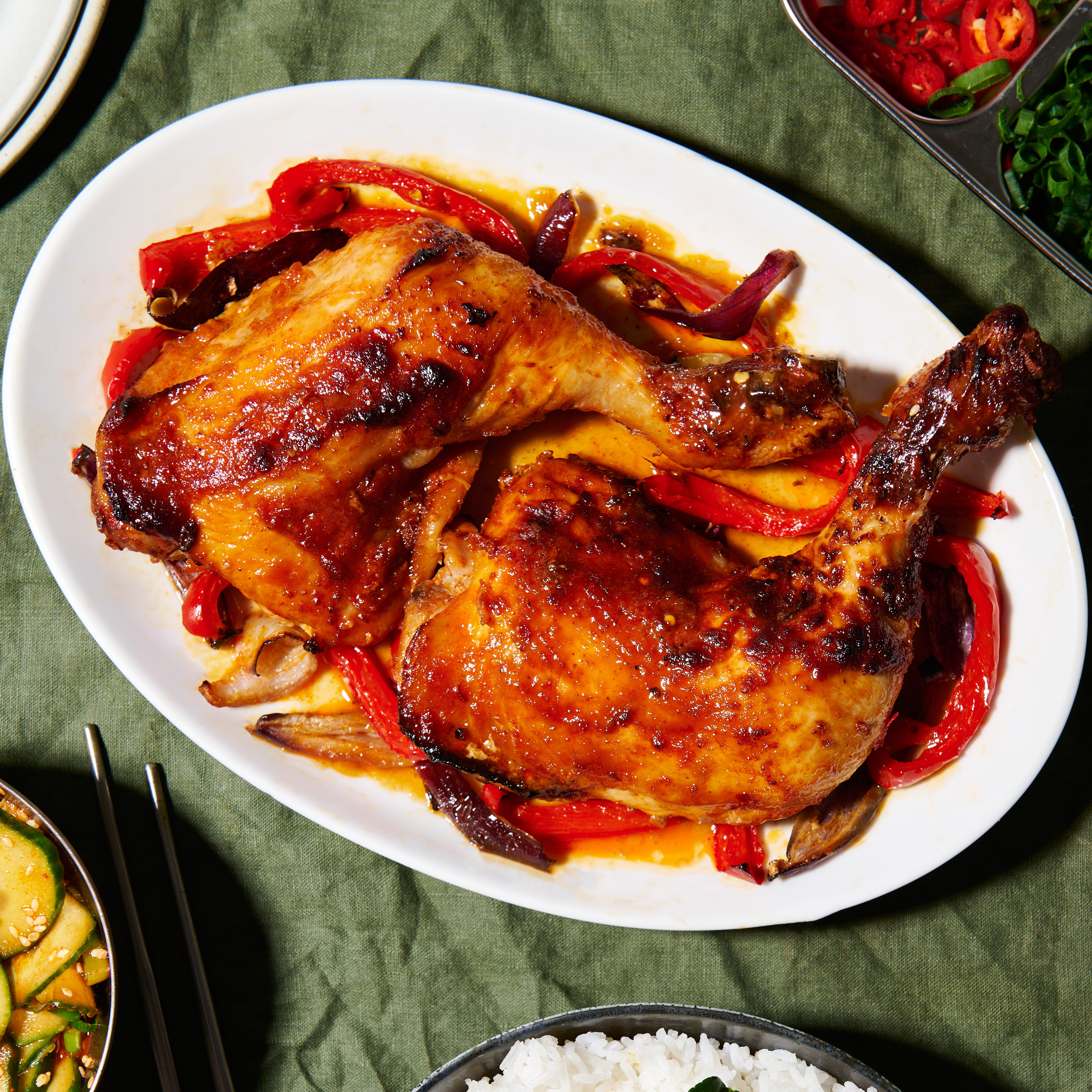 Miso and gochujang roast chicken marylands