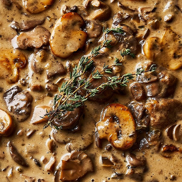 Mushroom and tarragon sauce close up