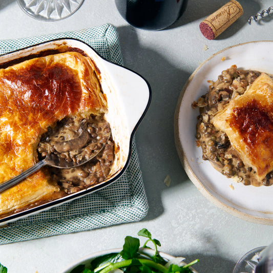 Mushroom, tarragon and French lentil pie