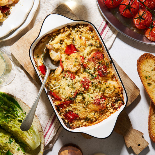 Creamy prawn pasta al forno