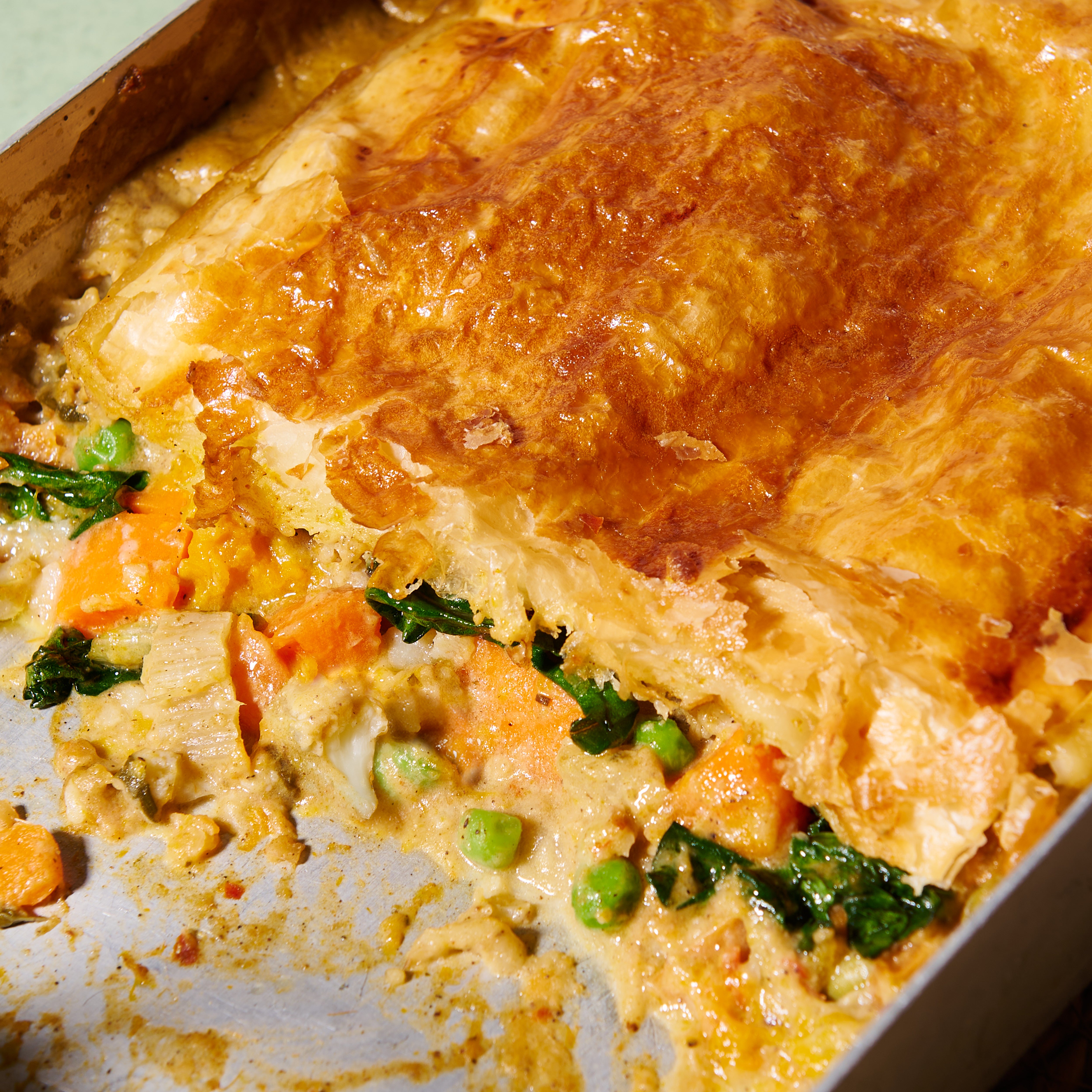 Panang vegetable curry pie close up