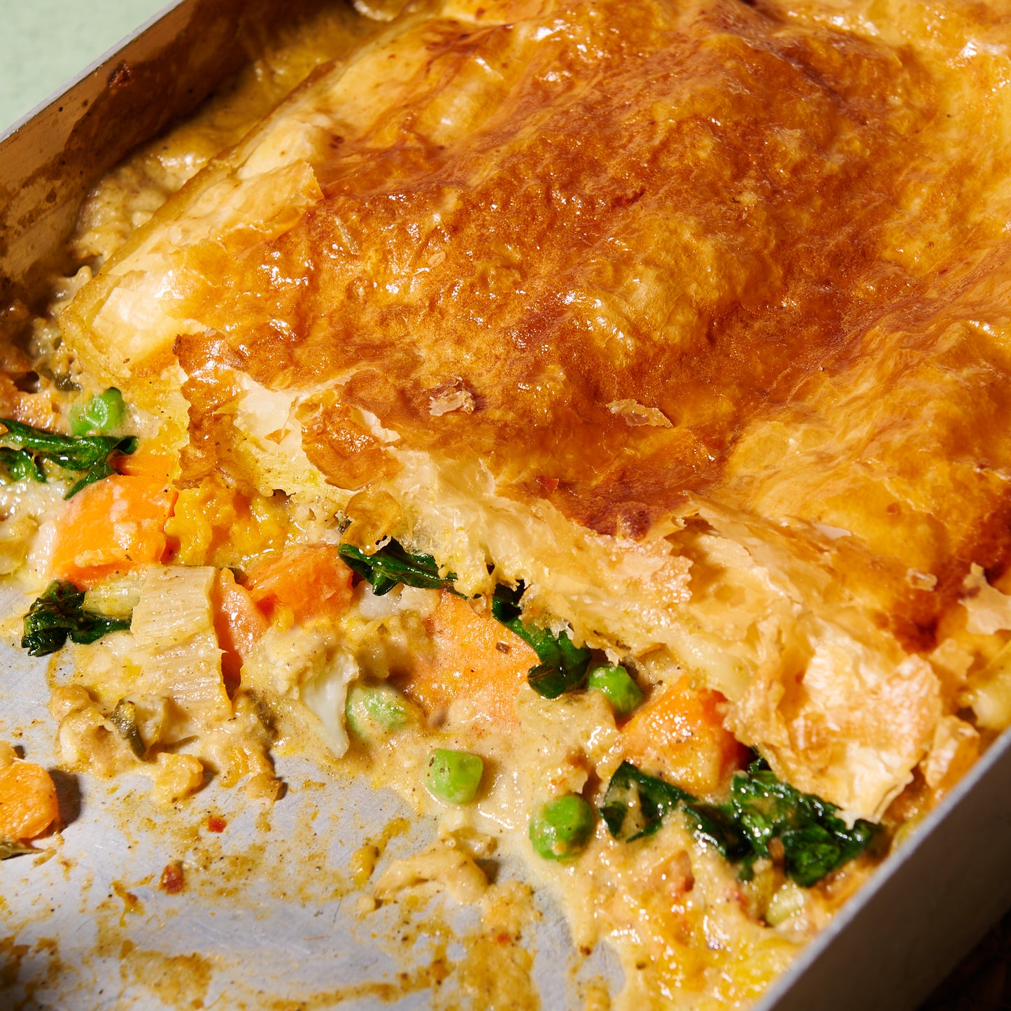 Panang vegetable curry pie close up