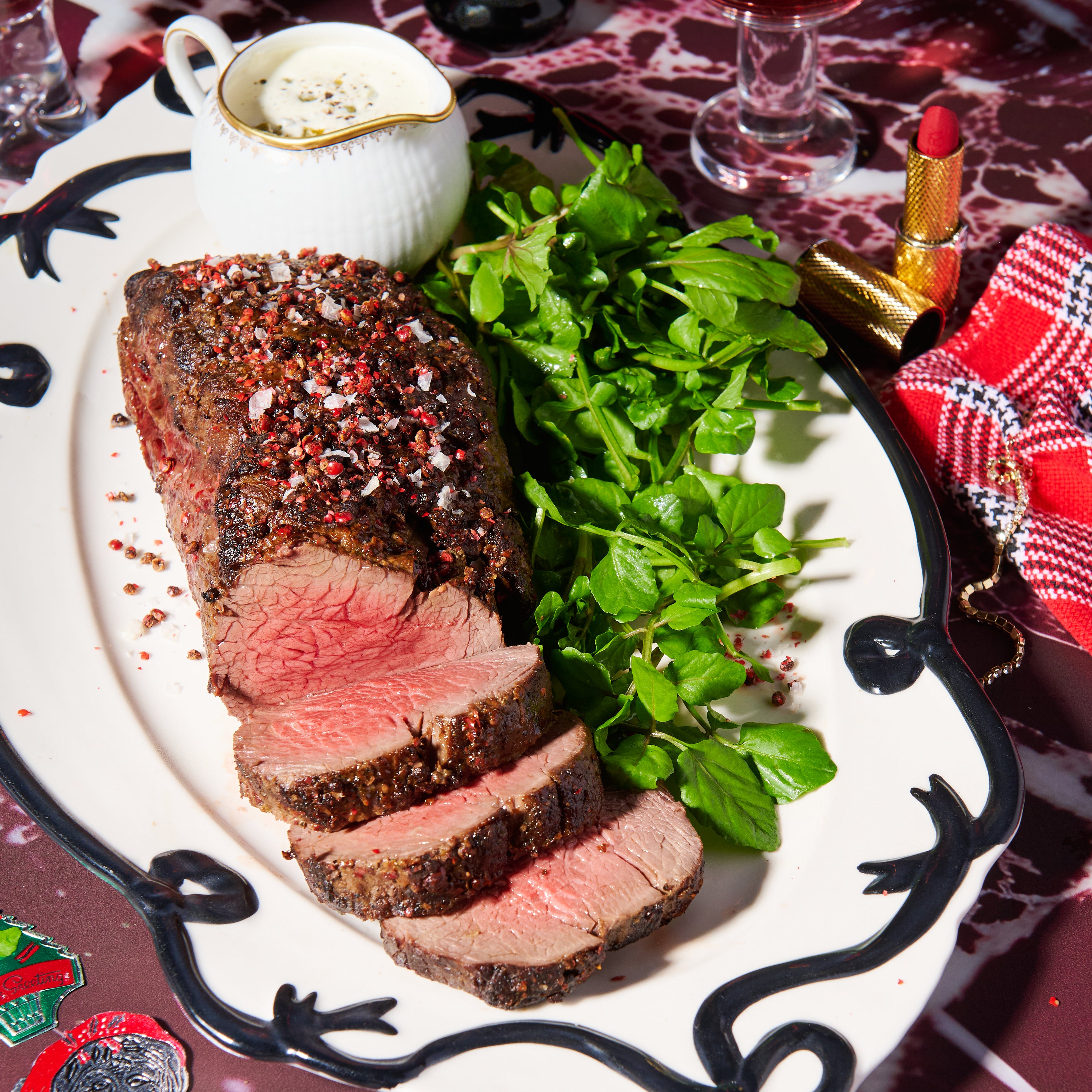 Pink pepper eye fillet with tarragon cream