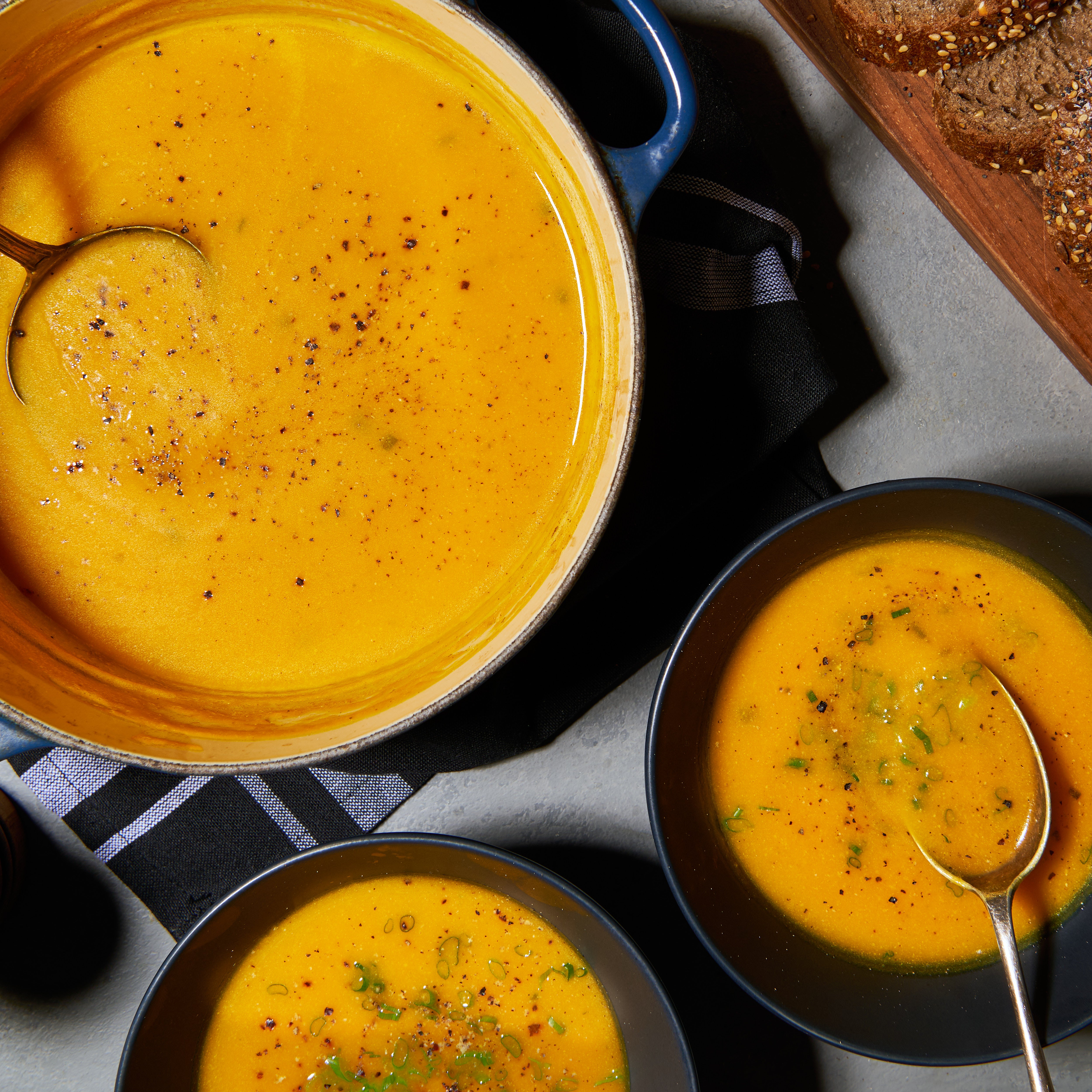 Pumpkin soup with roast garlic and thyme