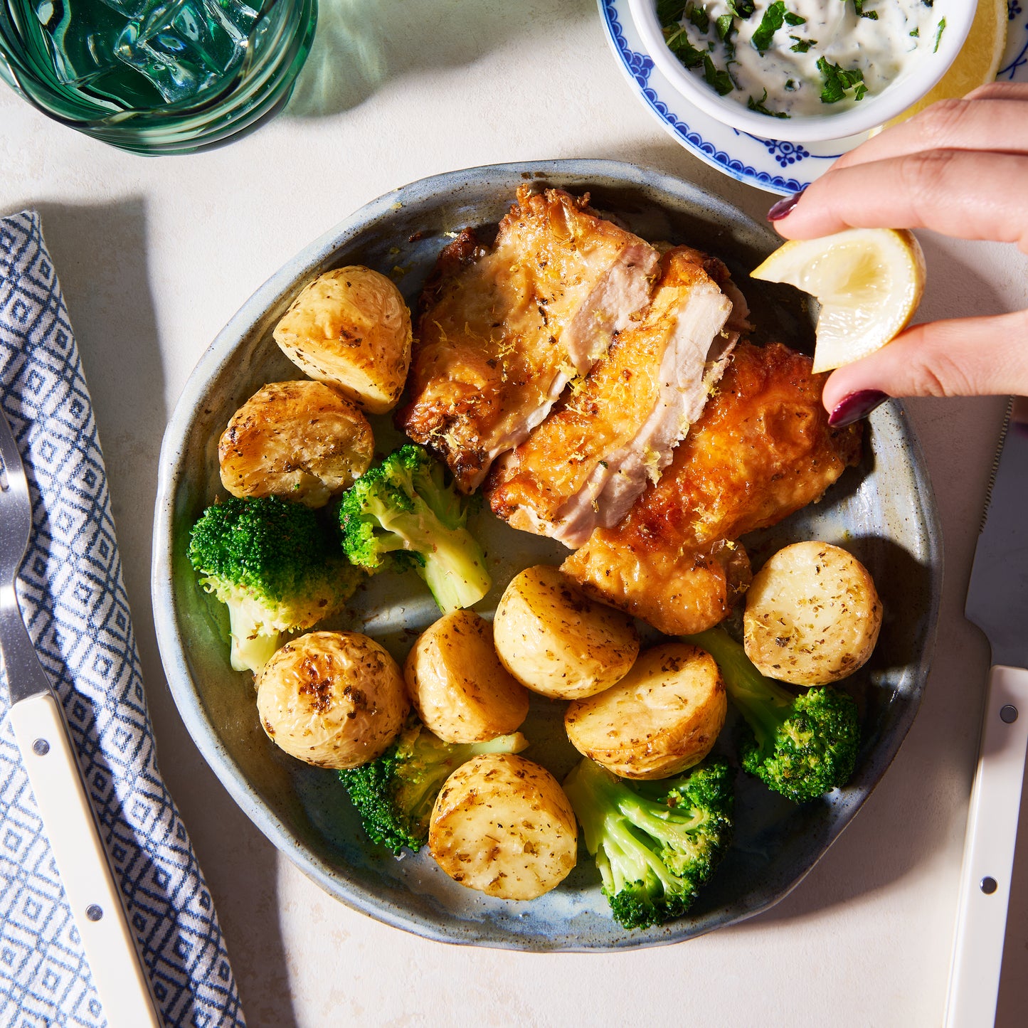 Greek lemon chicken with roast baby potatoes