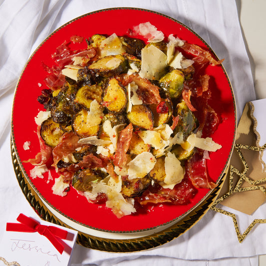 Roast Brussels sprouts with proscuitto and parmesan