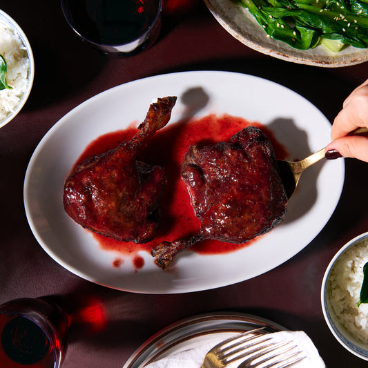 Roast duck marylands with cherry plum sauce