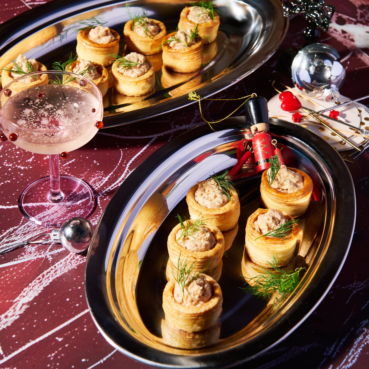 Smoked trout vol-au-vents with dill and capers