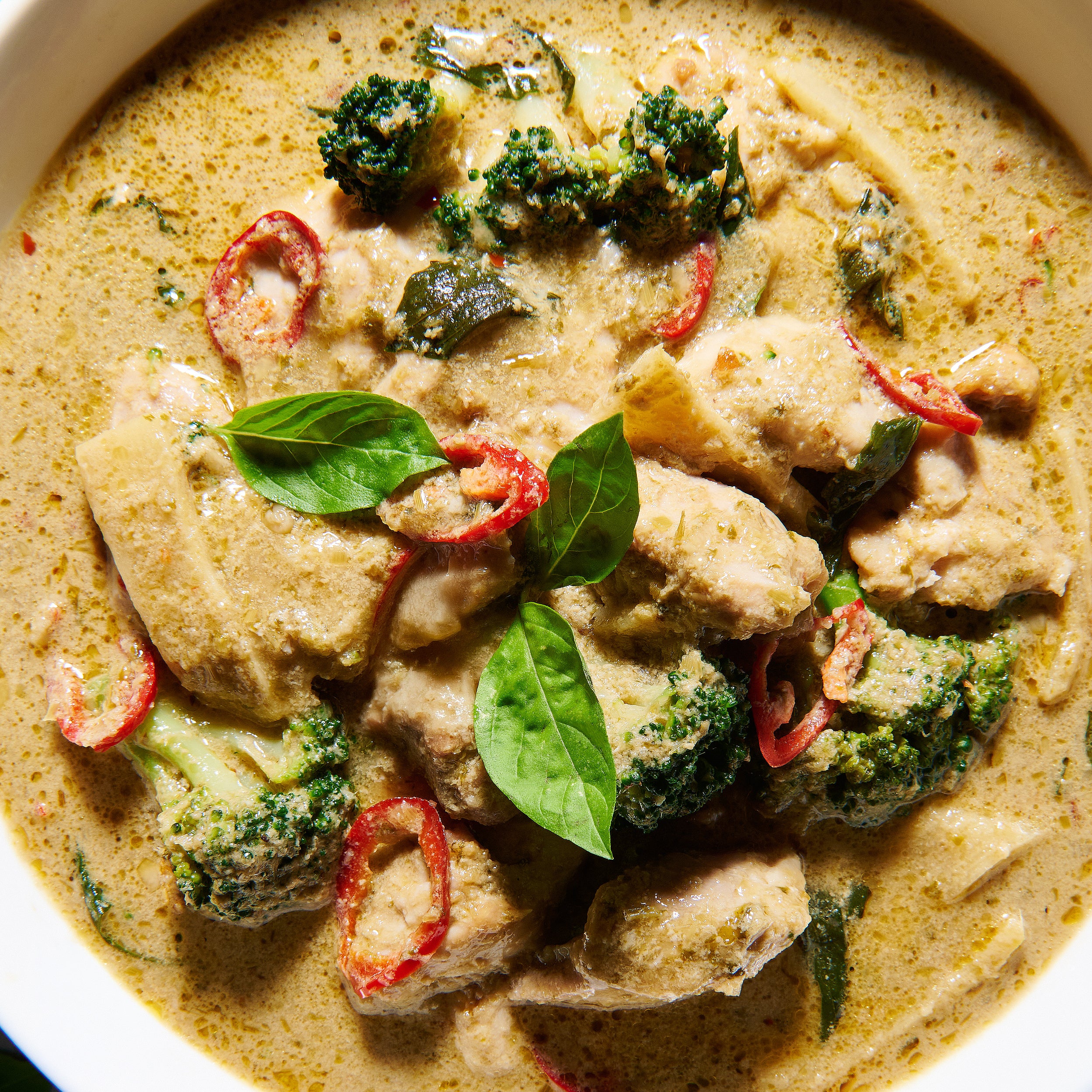 Thai green chicken curry close up