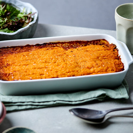 Vegetable cottage pie with cauliflower and sweet potato mash