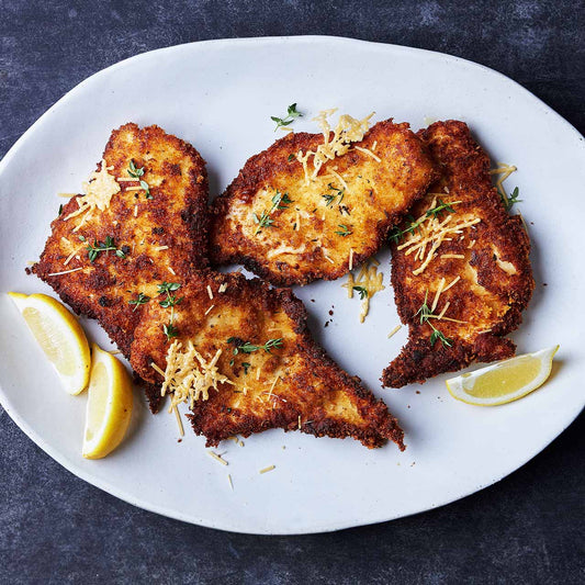 Chicken schnitzel with Parmesan and thyme