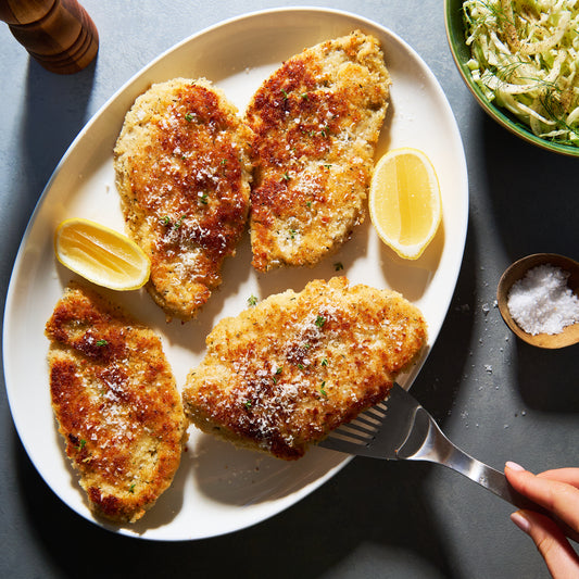 Chicken schnitzel with Parmesan and thyme