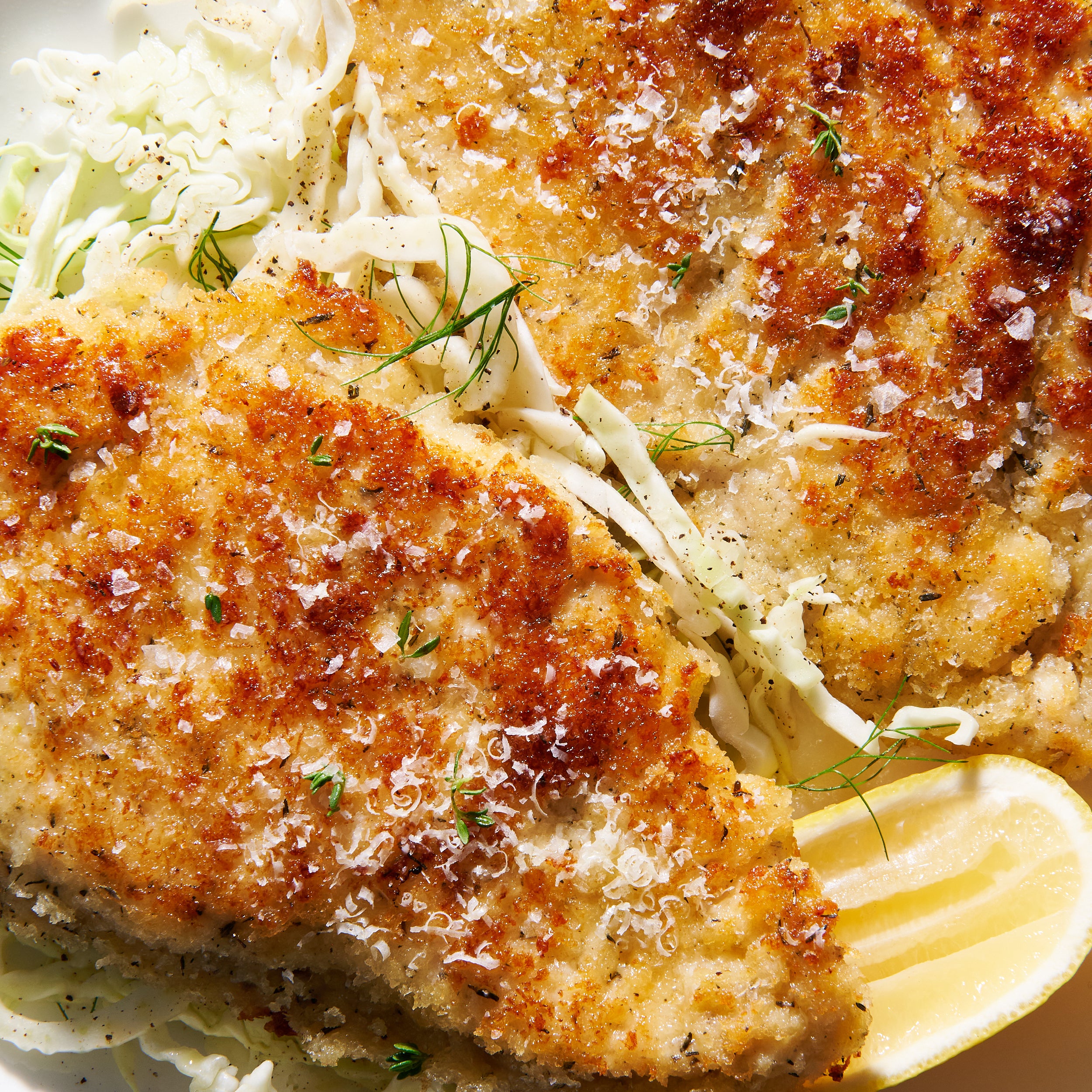 Chicken schnitzel with Parmesan and thyme