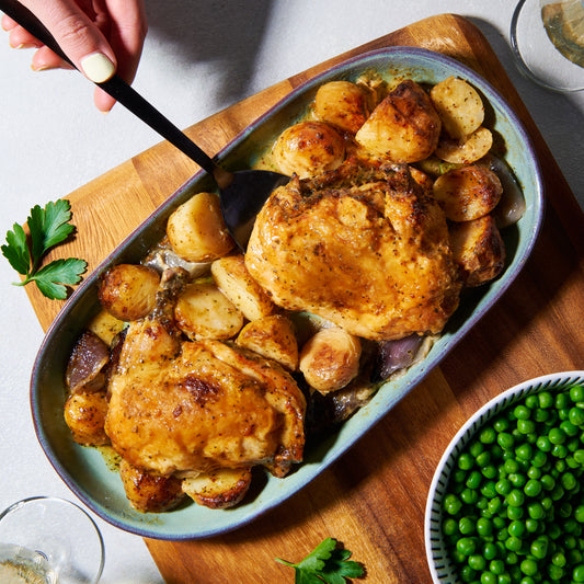 Creamy tarragon chicken and potato tray bake