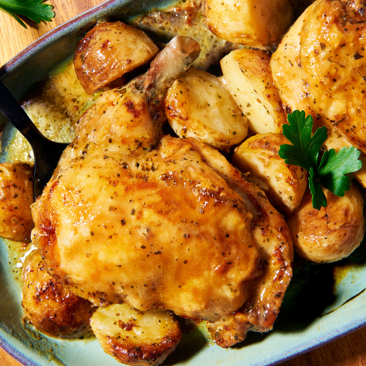 Creamy tarragon chicken and potato tray bake