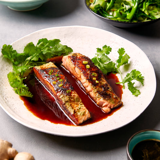 Lemongrass and ginger marinated ocean trout with sweet soy
