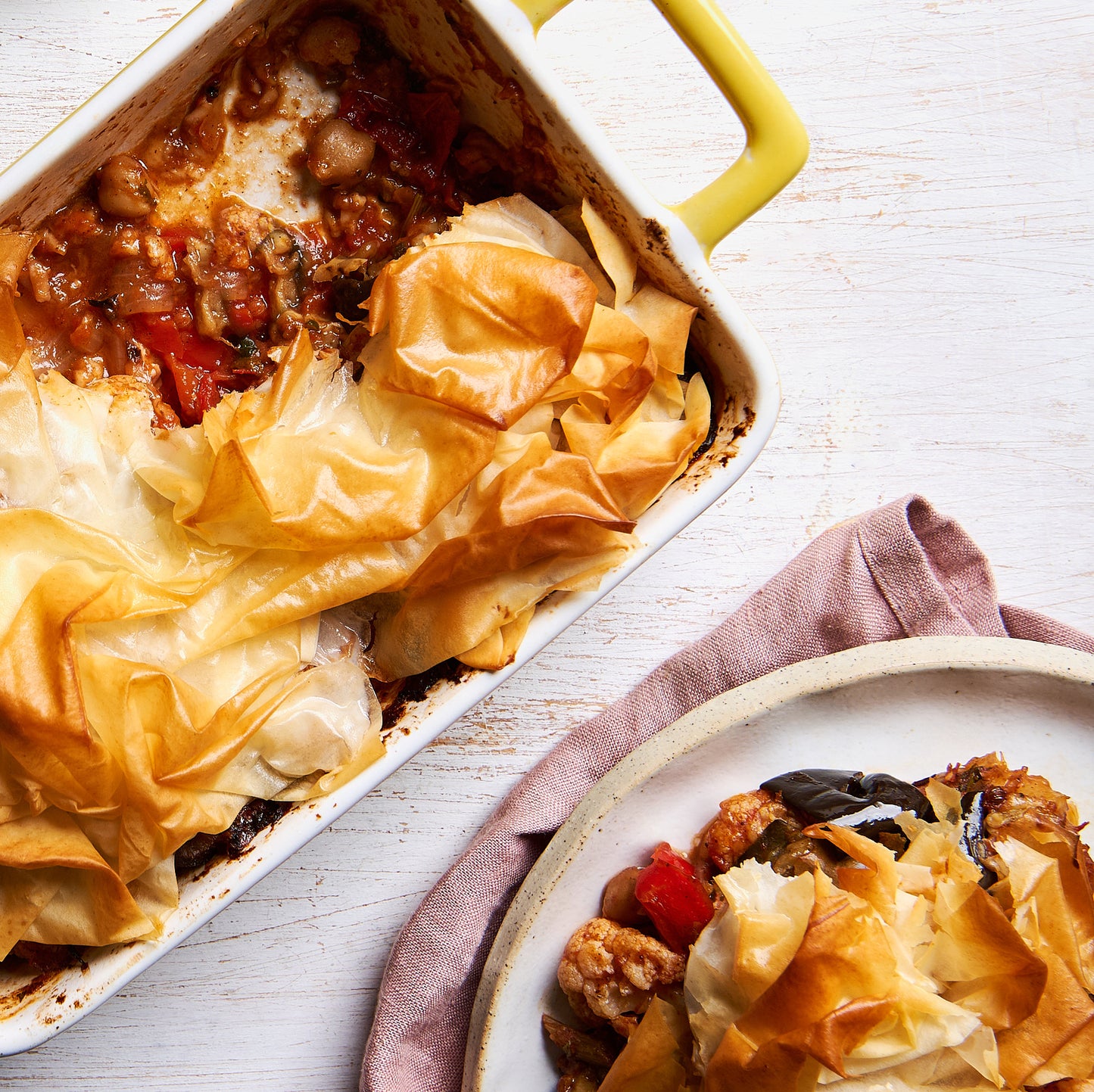 Mediterranean vegetables and haloumi with crispy filo