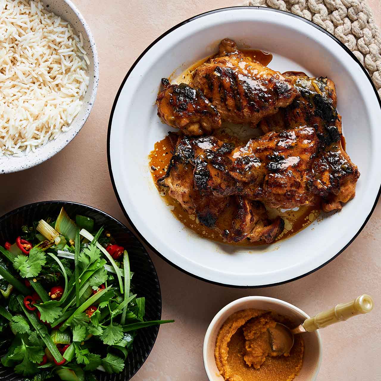 Marinated chicken thighs with miso-maple butter