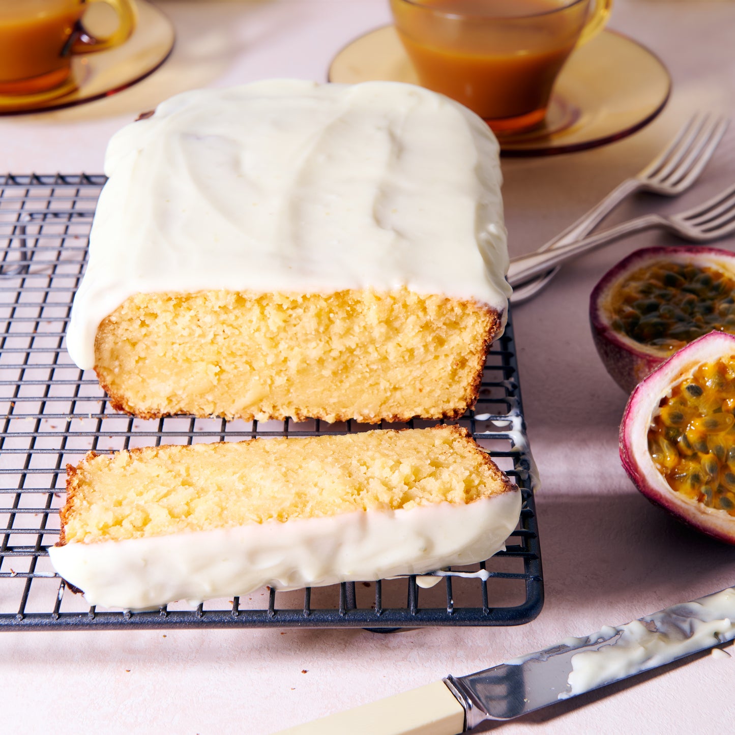 Passionfruit and coconut cake with lime and cream cheese icing