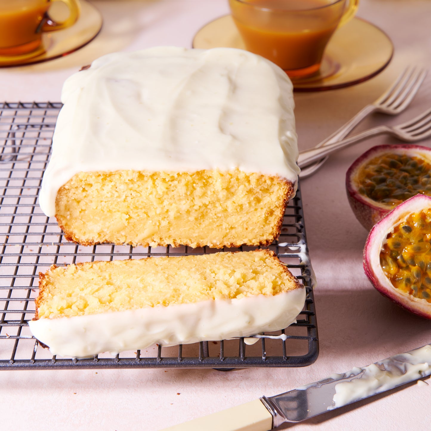 Passionfruit and coconut cake with lime and cream cheese icing