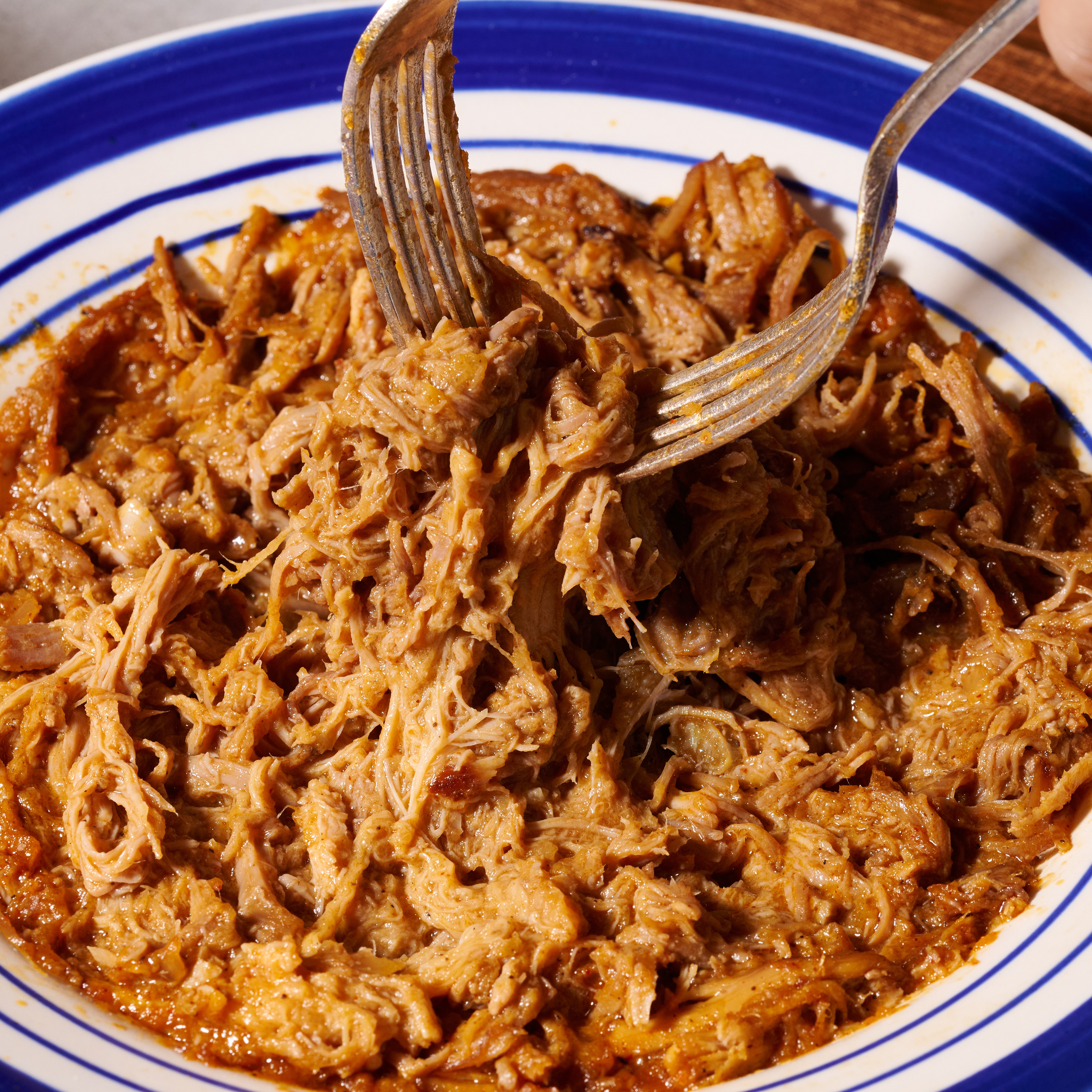 Close up of pulled pork with bbq sauce