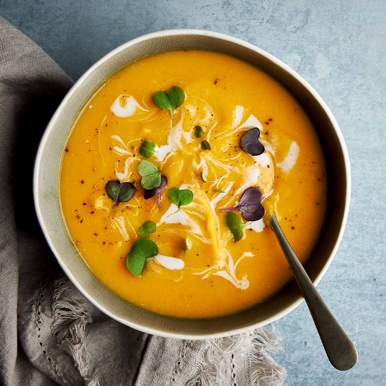 Pumpkin soup with roast garlic and thyme
