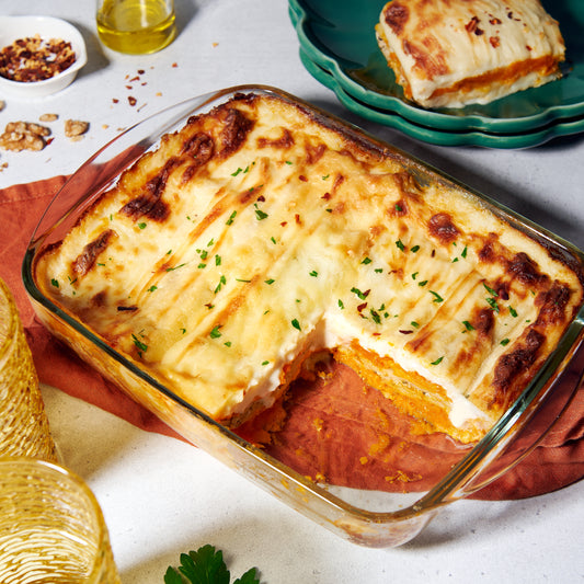 Roast pumpkin and ricotta lasagne with sage and walnuts