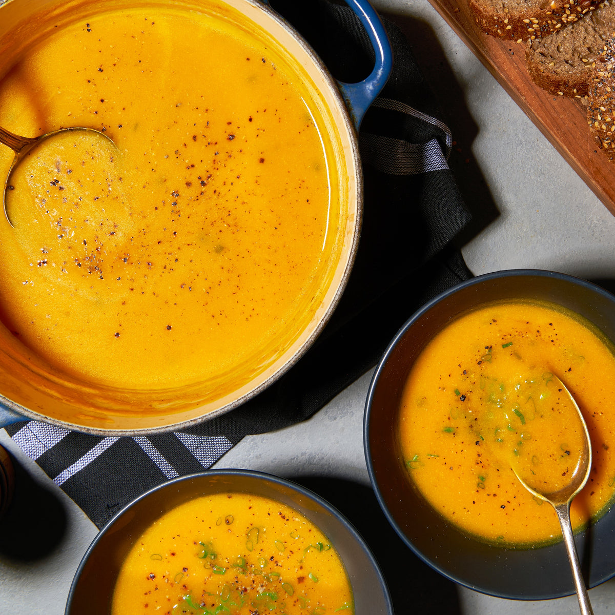 Pumpkin soup with roast garlic and thyme